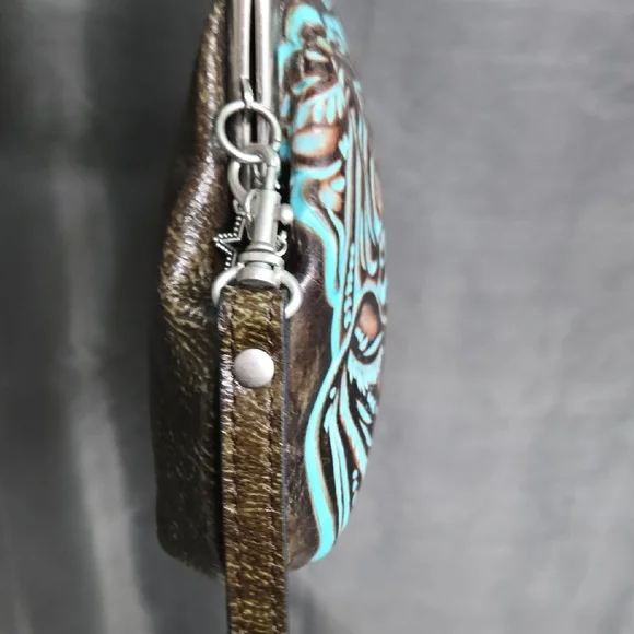 Patricia Nash Brown and Blue Embossed Floral Clutch - Picture 3 of 9